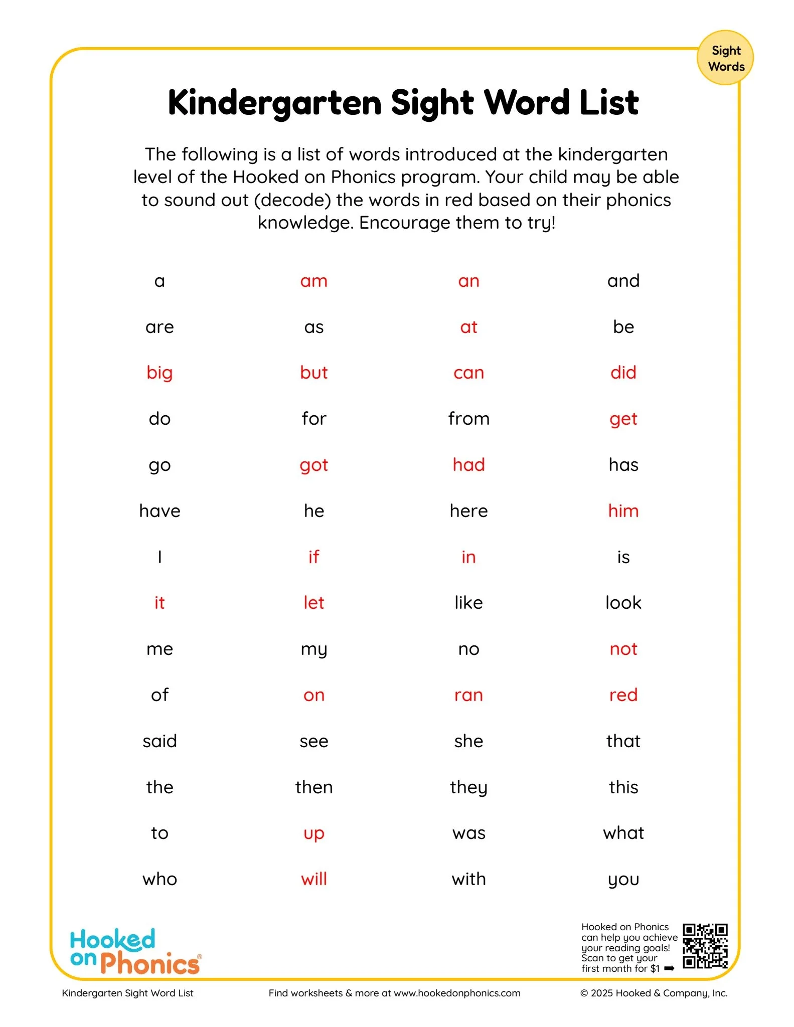 Free Printable Kindergarten Sight Word Lists Free Printable Kindergarten Sight Word Lists