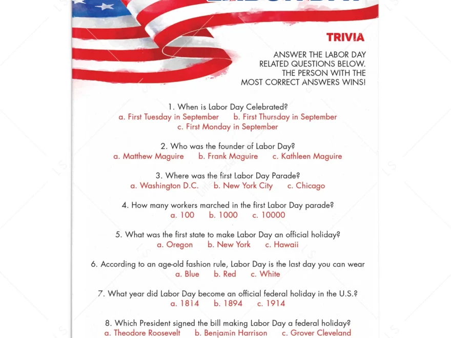 Labor Day Trivia Quiz Printable With Answers Instant Download LittleSizzle
