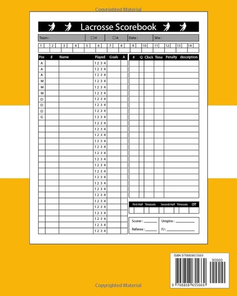 Lacrosse Scorebook Lacrosse Score Pads Lacrosse Stat Book Lacrosse Score Sheets For Scorekeeping This Book For Mens And Womens Girls Gift For Lacrosse Game Lover Large