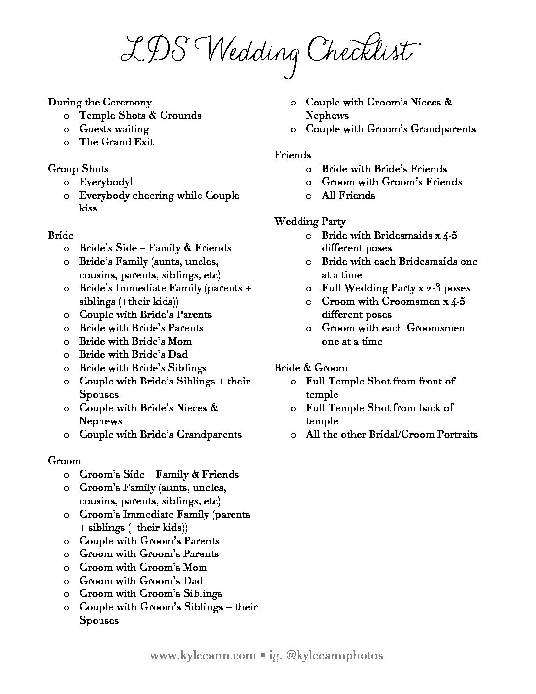 Mormon Wedding Planning Printable List Mormon Wedding Planning Printable List