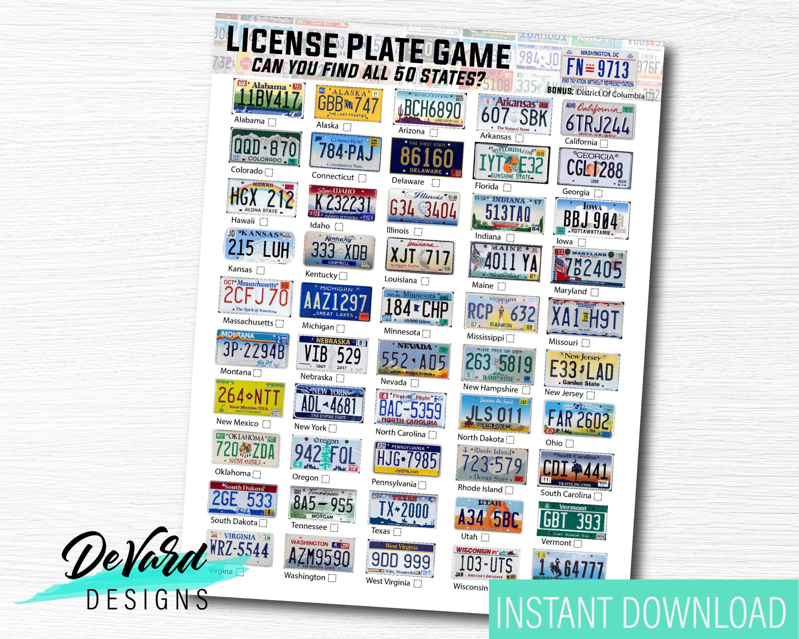 Licence Plate Chart Printable