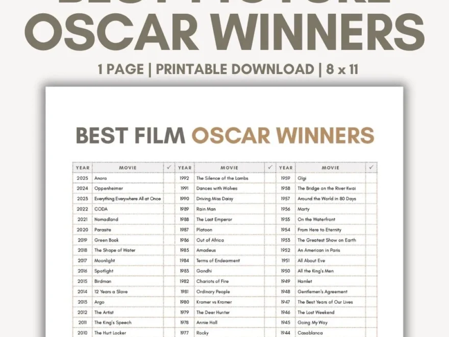 List Of Best Picture Winners Oscar Best Picture Winners Academy Award Best Picture Winners List Movie Buff Gift Oscar Party Movie Watchlist Etsy