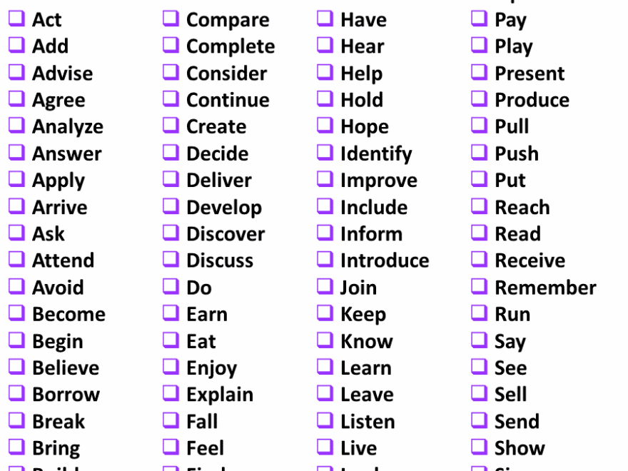List Of Verbs 1000 Common Verbs List With Examples