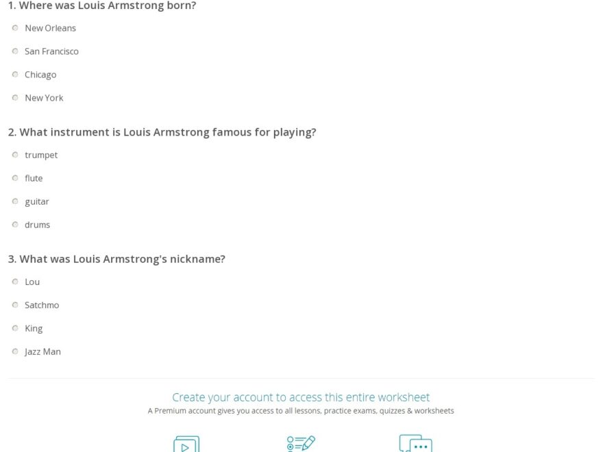 Louis Armstrong Quiz Worksheet For Kids Study