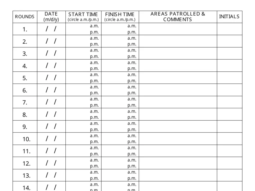 Louisiana Fire Watch Patrol Log Sheet Fill Out Sign Online And Download PDF Templateroller