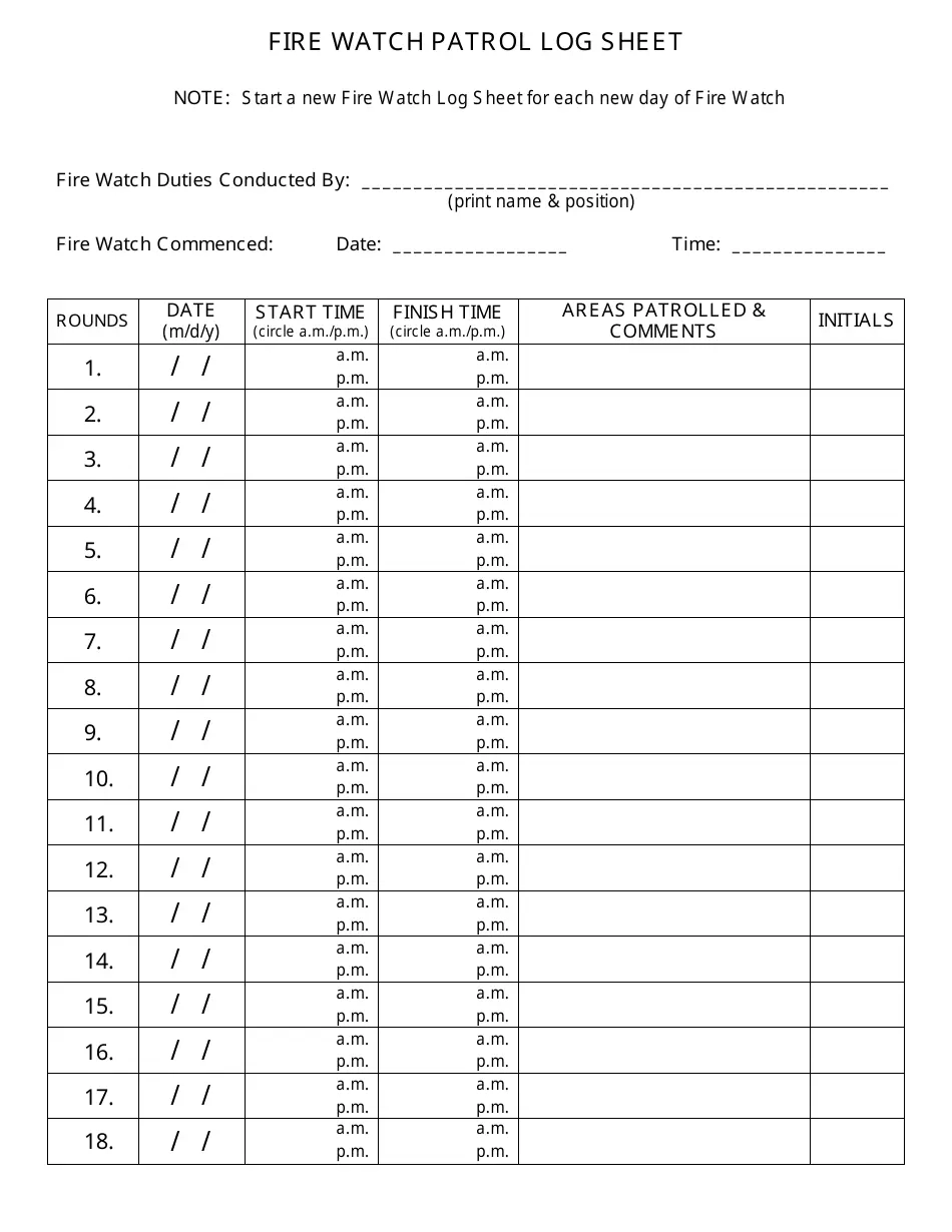 Louisiana Fire Watch Patrol Log Sheet Fill Out Sign Online And Download PDF Templateroller