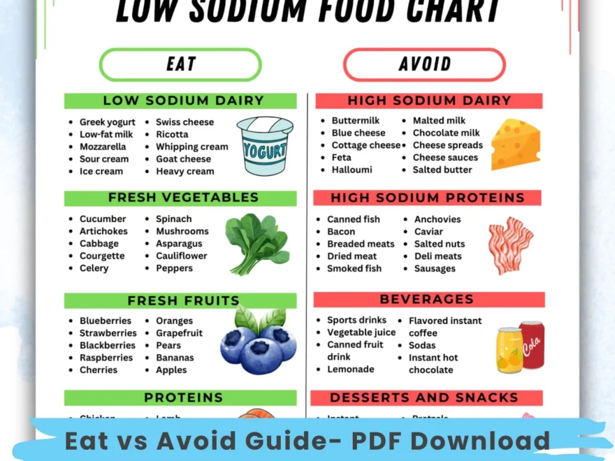 Low Sodium Food Chart Low Salt Foods Printable Poster High Sodium Foods To Avoid Hypertension High Blood Pressure Kidney Disease Diet Guide Etsy