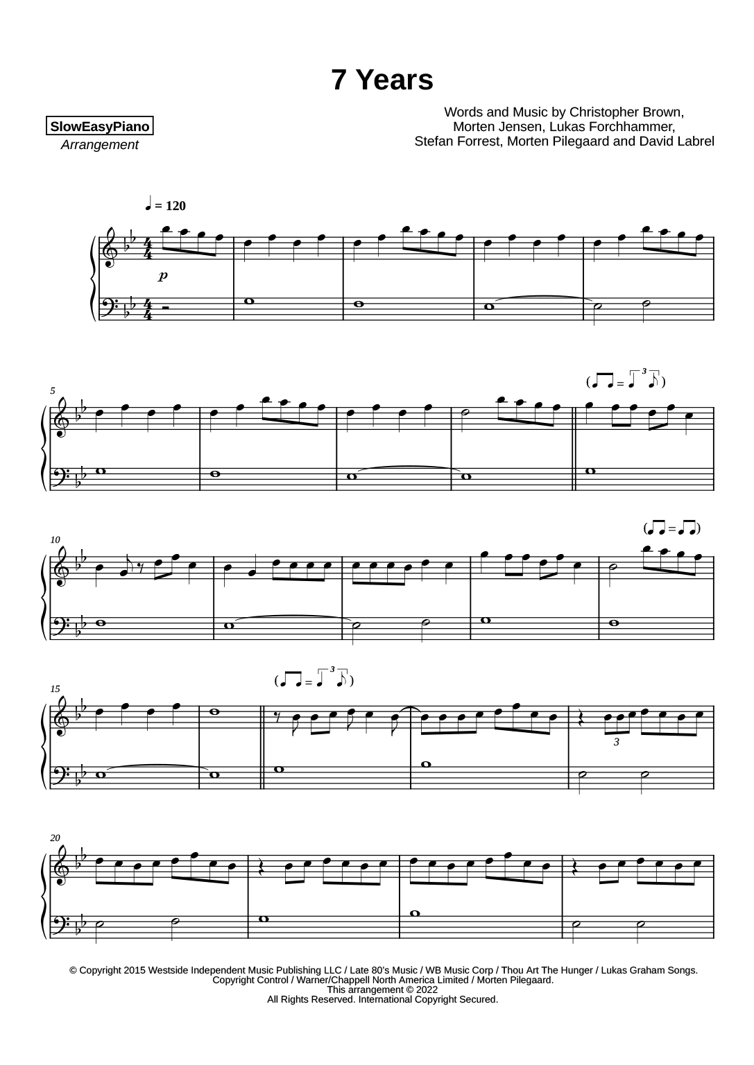 Lukas Graham 7 Years EASY Claivert s Piano X SlowEasyPiano