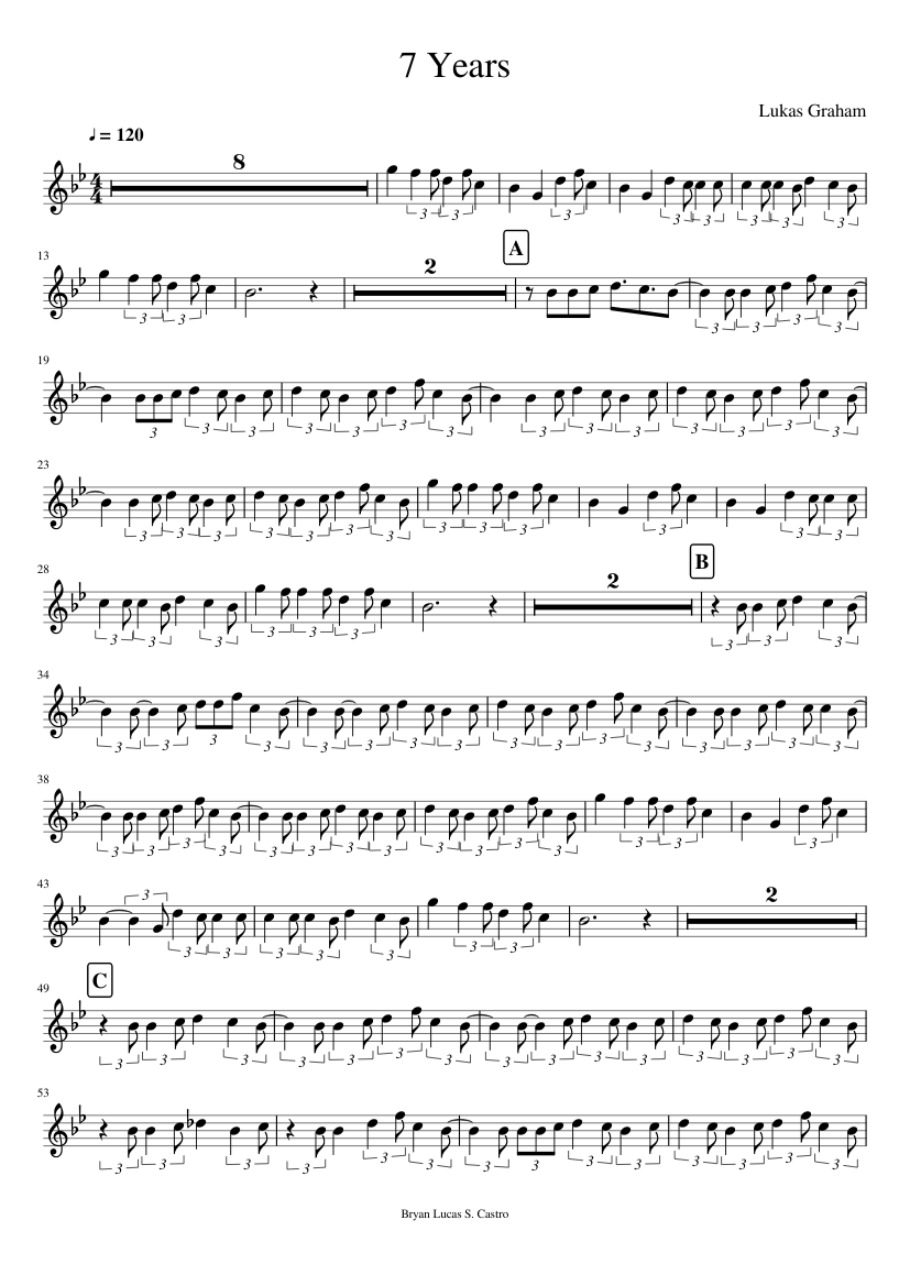 7 Years Sheet Music Printable