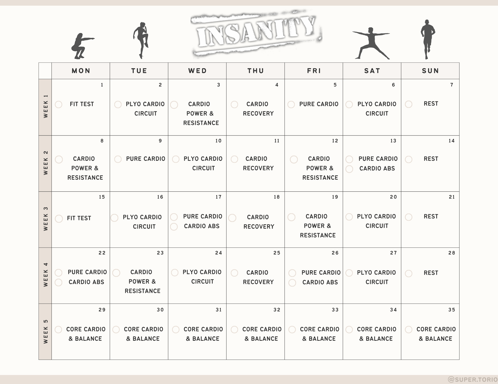 Made A Workout Calendar For Insanity R insanity