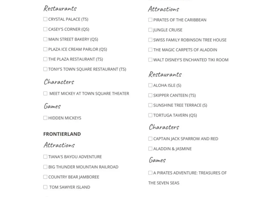 Magic Kingdom Checklist And Printable Polka Dots Pixie Dust