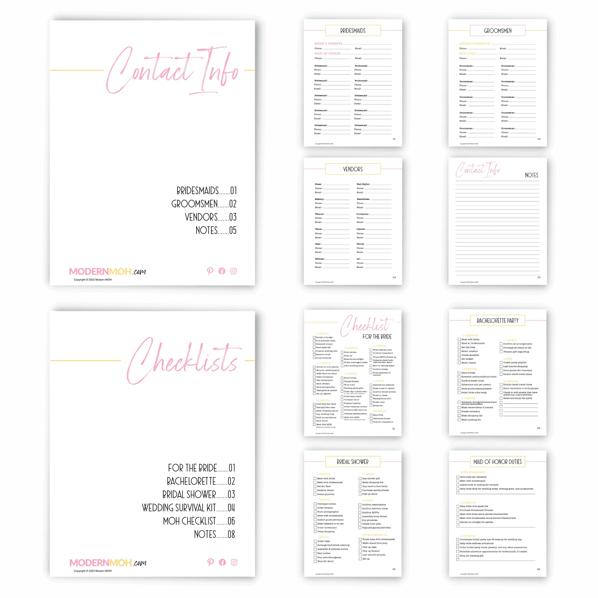 Maid Of Honor Planner Printable PDF Download Modern MOH