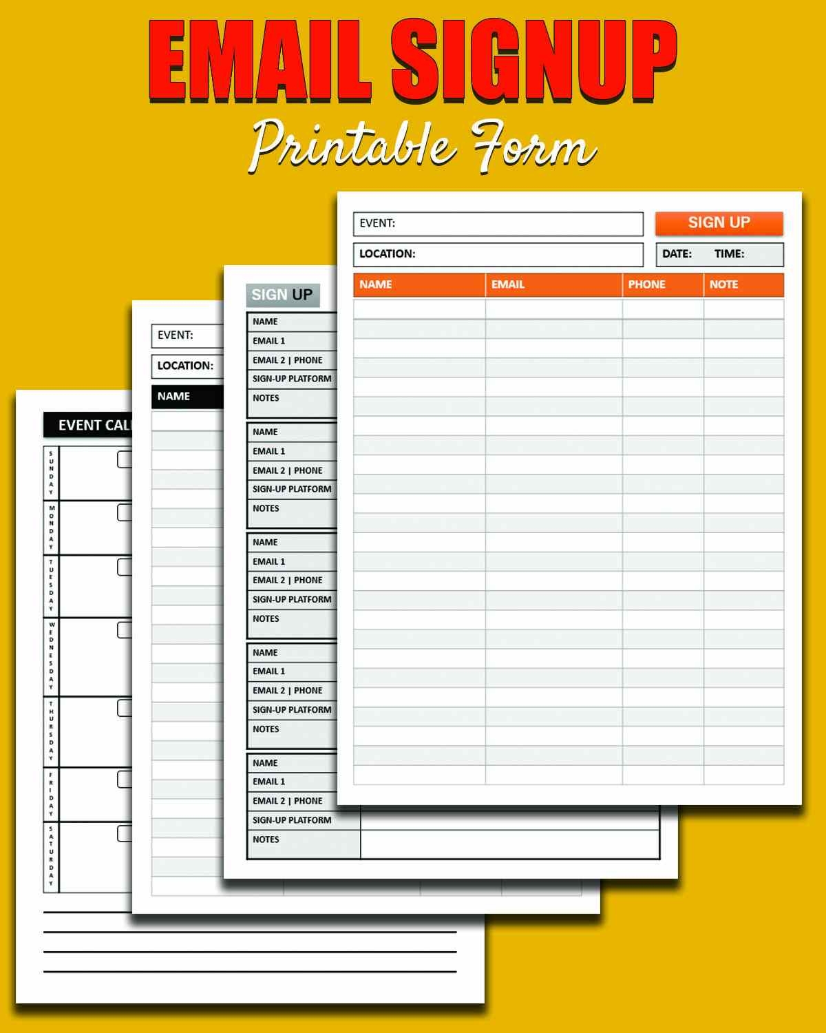 Printable Email List Signup Form