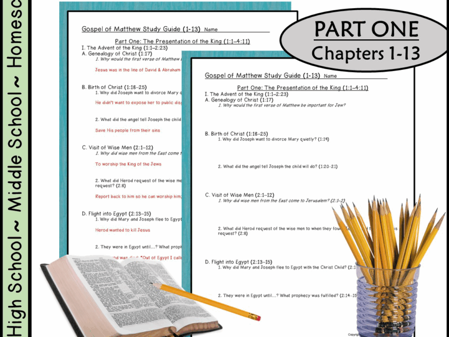 Matthew Bible Study Study Questions CH 1 13 Worksheet Packet Classful