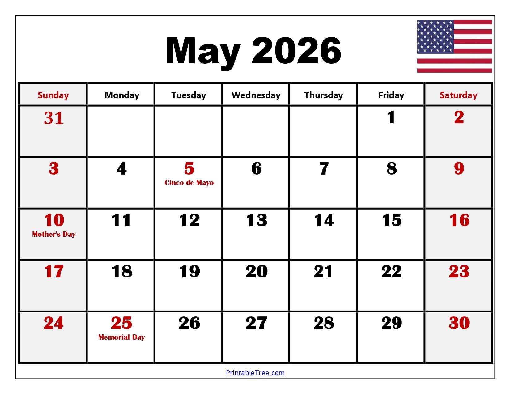 Monthly Planner Printable May 2026
