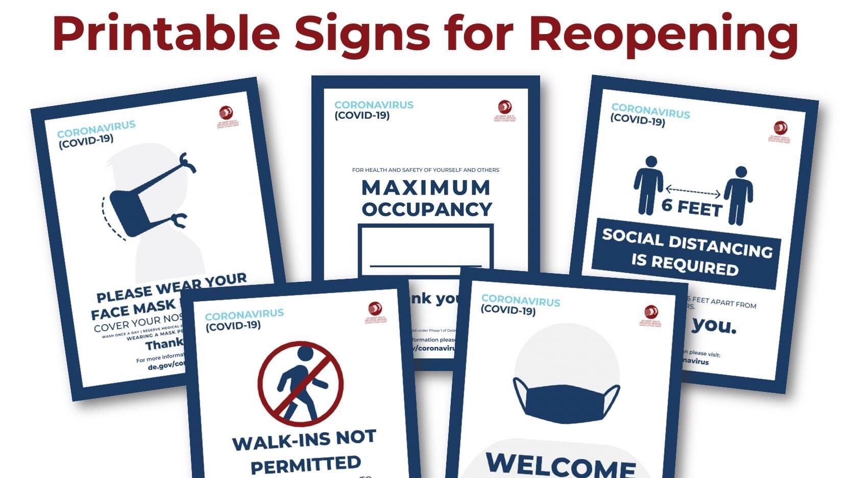 Mayor John Carney On X DE Businesses As You Prepare For Phase 1 On June 1 Take A Look At These Printable Signs With Public Health Guidance To Display On Your Doors