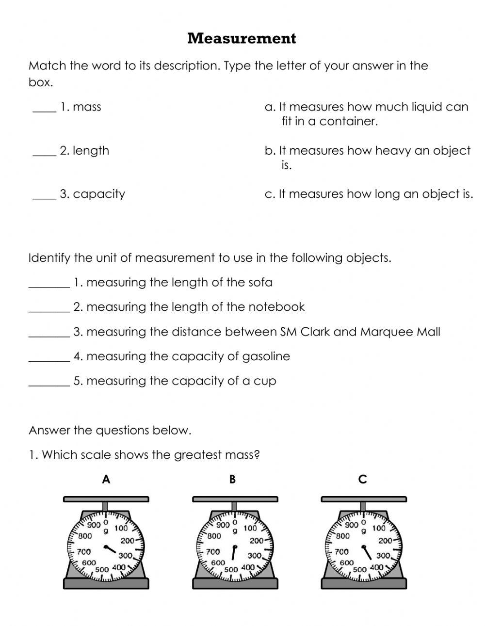 Measurement QUIZ Free Interactive Worksheets 618312