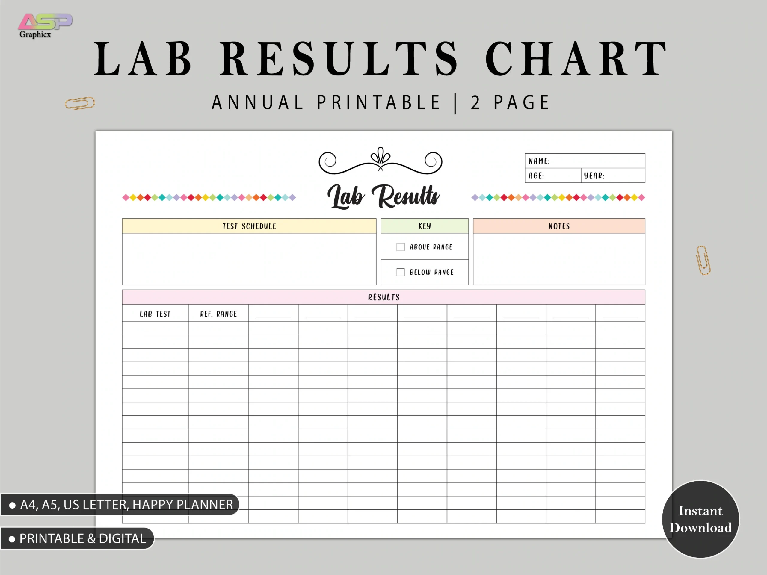 Printable Blood Test Chart