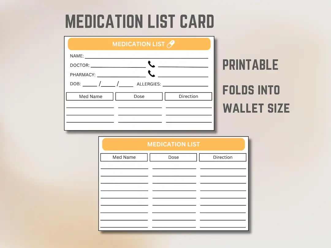 Medication List Card Wallet Card Pocket sized Medication Organizer Medical Emergency Reference Travel Card Medical Information Etsy Medication List Card Wallet Card Pocket sized Medication Organizer Medical Emergency Reference Travel Card Medical Information Etsy