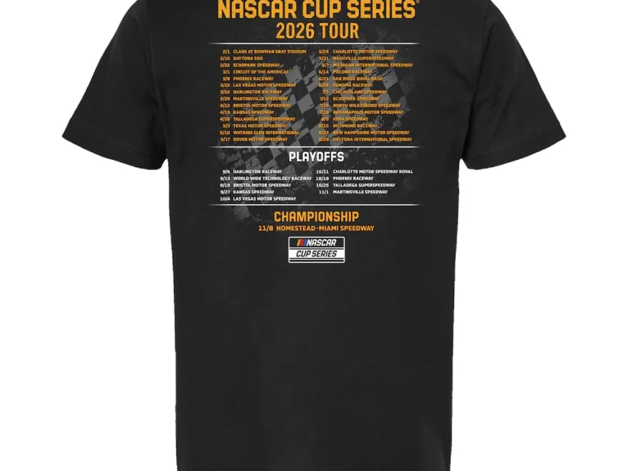 Men s NASCAR Checkered Flag Sports Black 2026 Schedule T Shirt