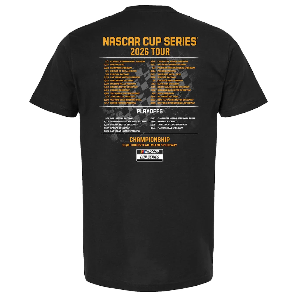 Men s NASCAR Checkered Flag Sports Black 2026 Schedule T Shirt