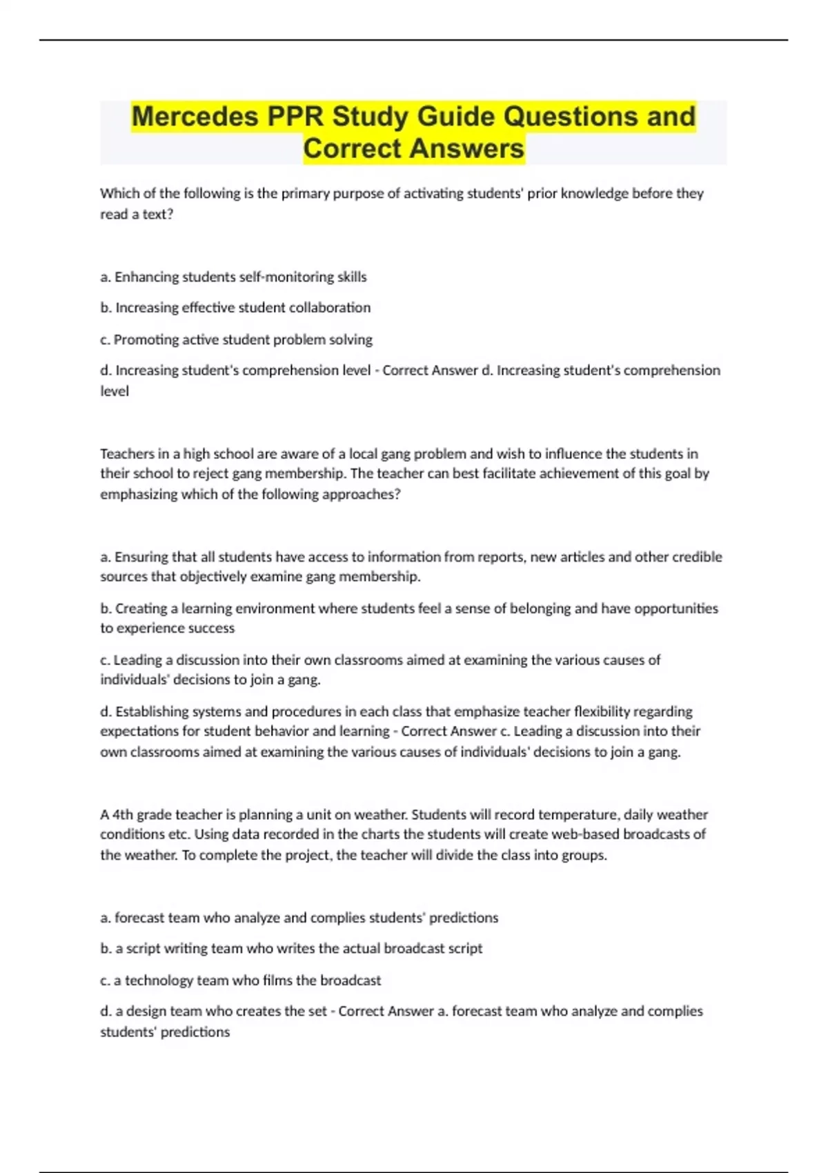 Mercedes PPR Study Guide Questions And Correct Answers Mercedes PPR Stuvia US Mercedes PPR Study Guide Questions And Correct Answers Mercedes PPR Stuvia US