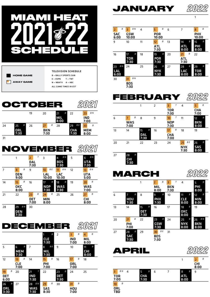 Miami Heat Beat On X The NBA Has Officially Released The MiamiHEAT s Schedule Season Opener Bucks At Home On Oct 21 22 Games Between ESPN TNT And NBATV 