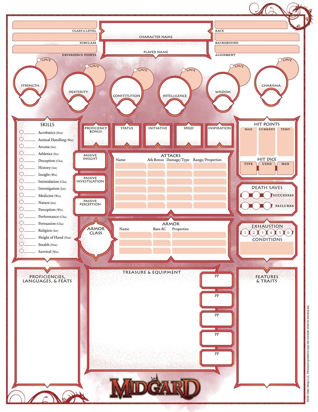 5th Edition D&D Character Sheet Printable