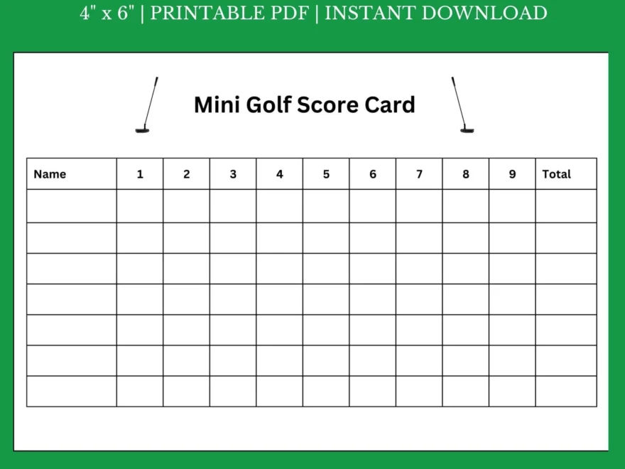 Mini Golf Score Card 8 5 X 11 Instant Download Printable Etsy