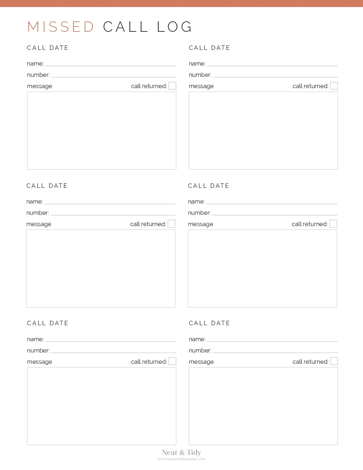 Printable Return Call List