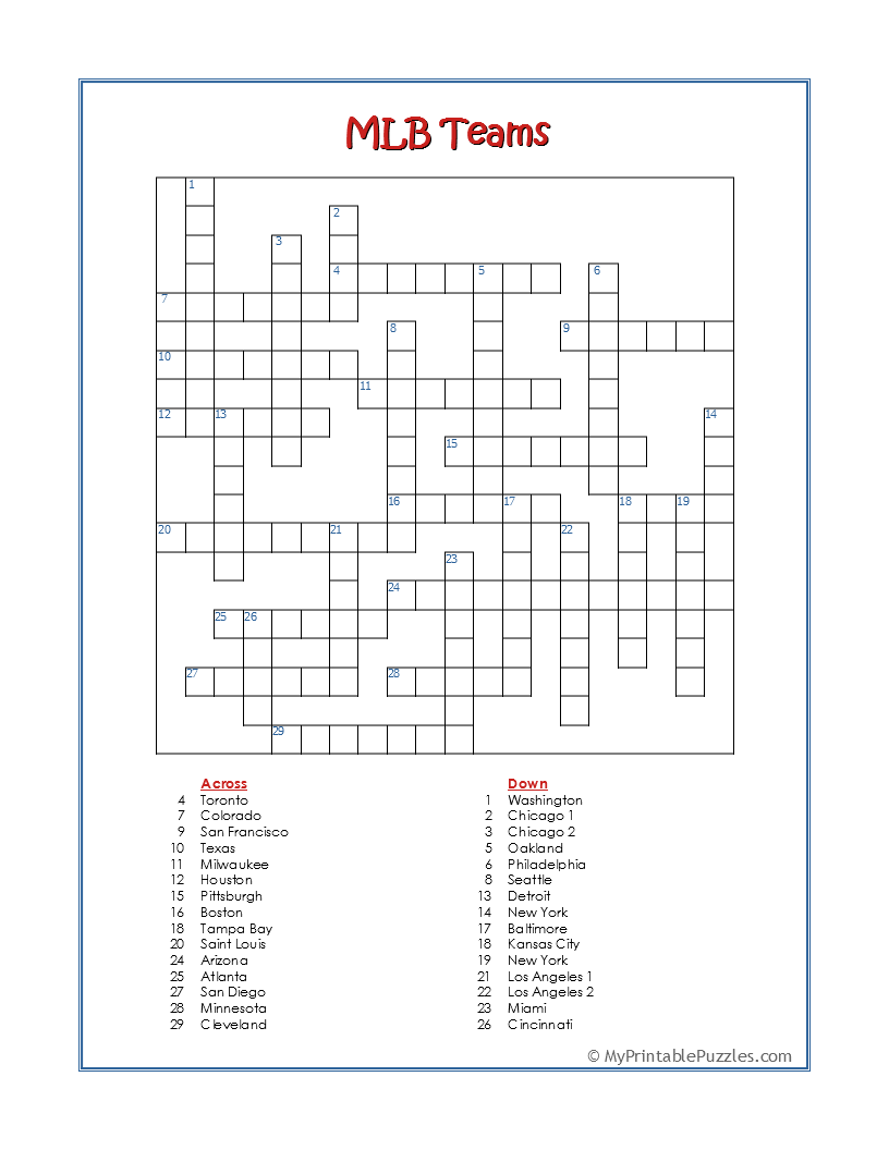 Printable Kc Royals Trivia Crossword