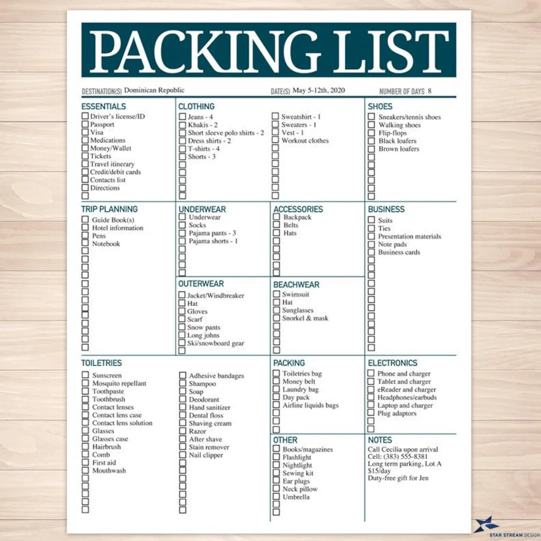 Modern Slate Blue Mens Or Unisex Printable Packing List 8 5 x11 Editable PDF Instant Download Checklist Etsy