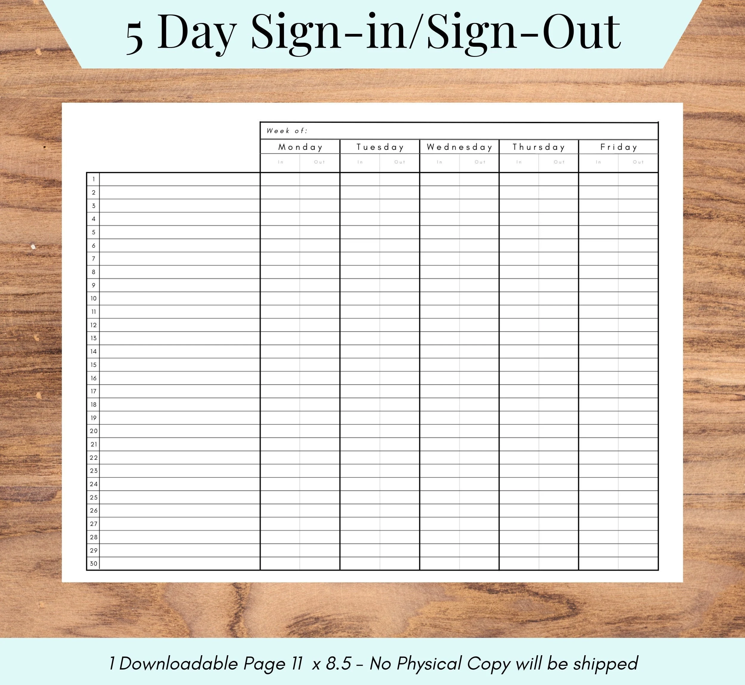 Mon fri Sign in Template Printable Sign in And Sign out Sheet Weekly Sign in Daycare Classroom Camp Tools Attendance Sheet PDF Etsy