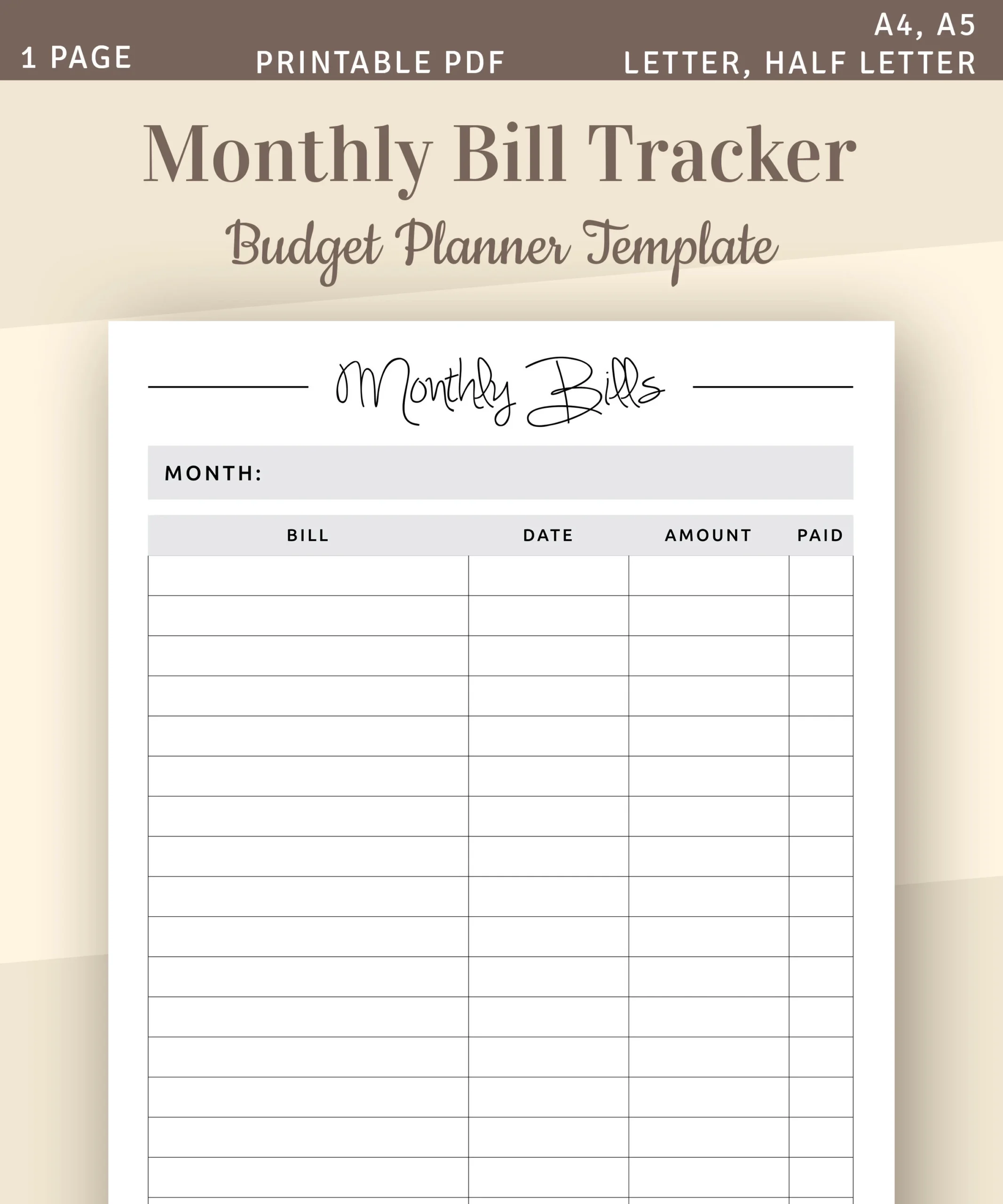 Monthly Bill Schedule Printable