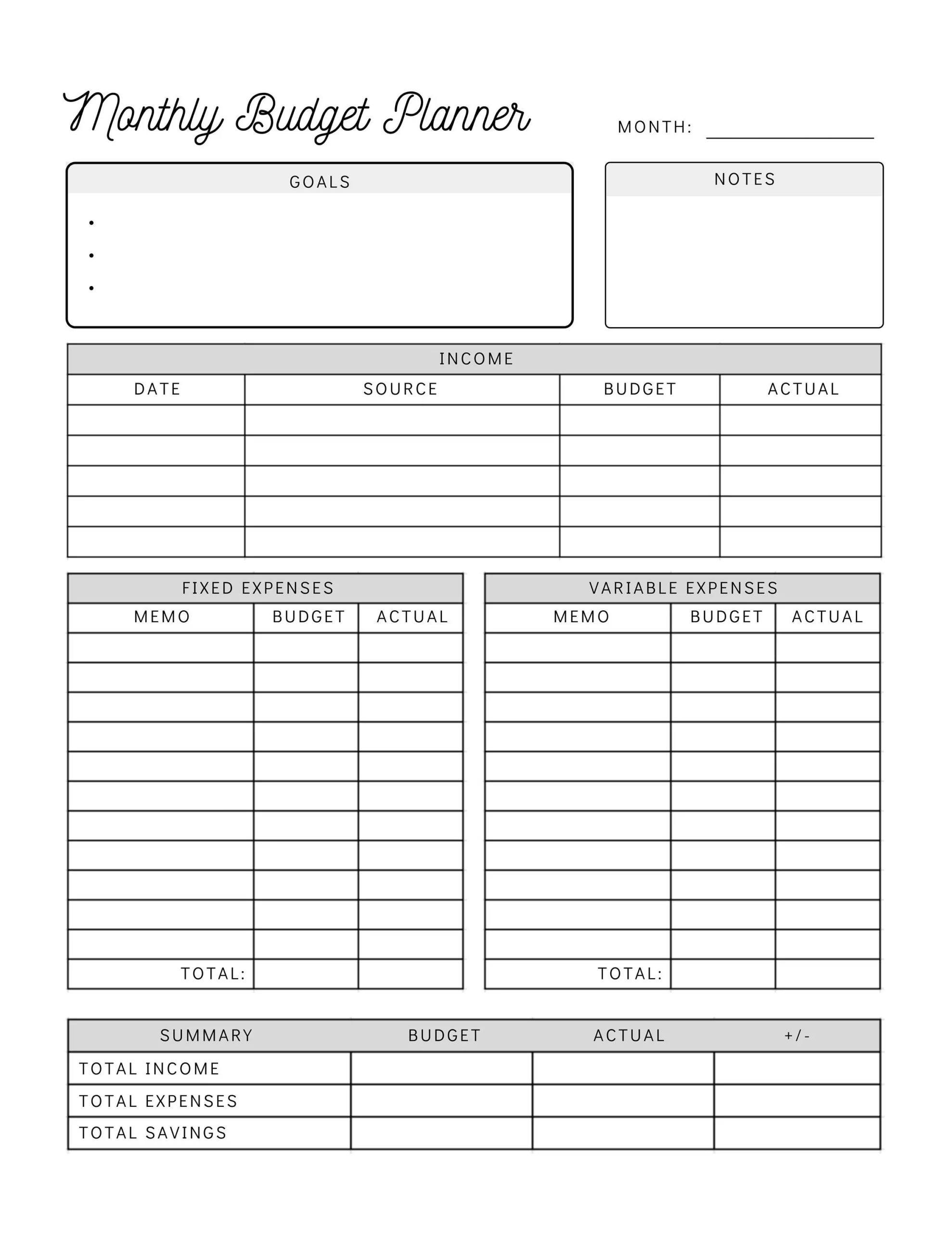 Easy Budget Planner Printables