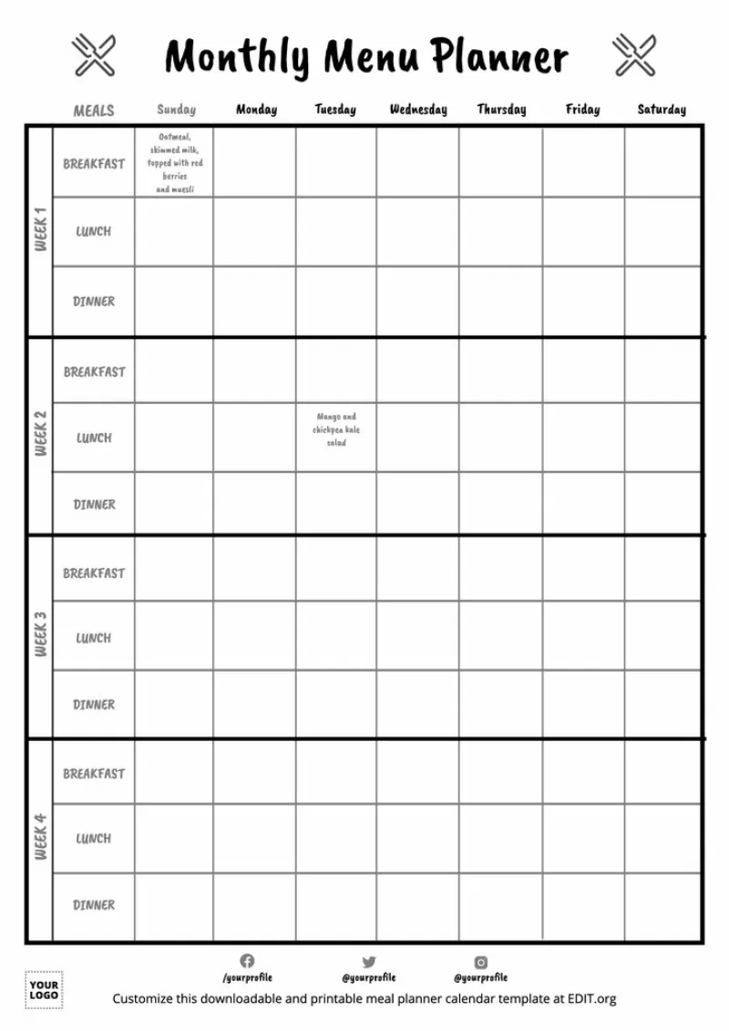 Monthly Meal Plan Templates Monthly Meal Plan Templates