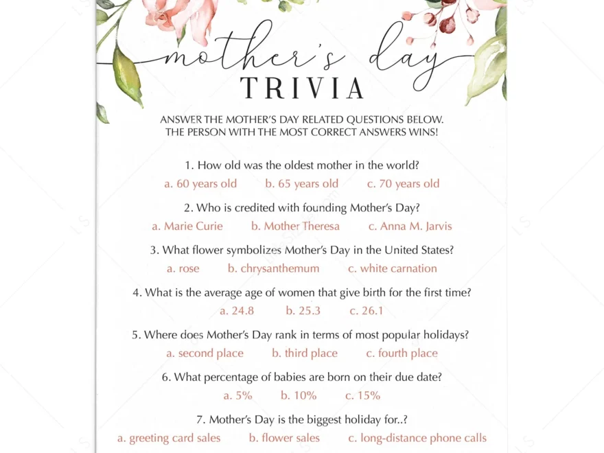 Mother s Day Trivia Game Printable Fillable PDF Instant Download LittleSizzle