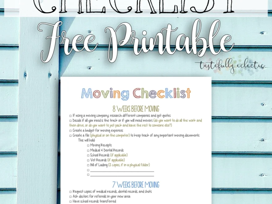Moving Checklist FREE Printable Tastefully Eclectic