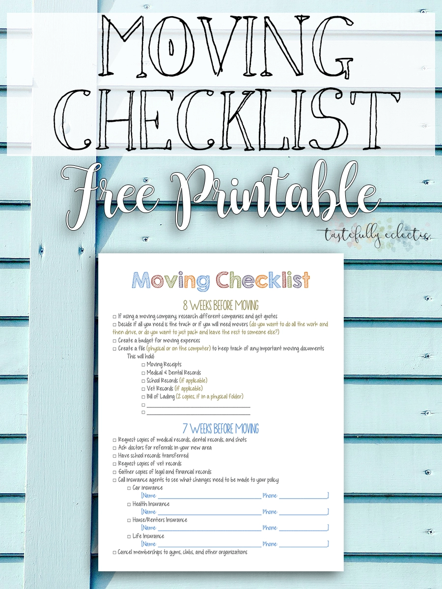 Moving Checklist FREE Printable Tastefully Eclectic Moving Checklist FREE Printable Tastefully Eclectic