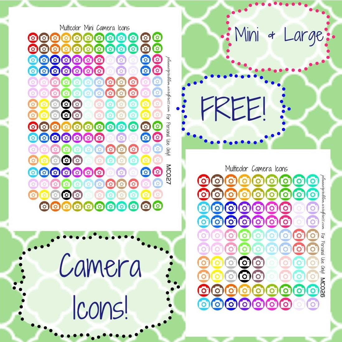 Multicolor Camera Icons Free Printable Planner Stickers PlannerProblem