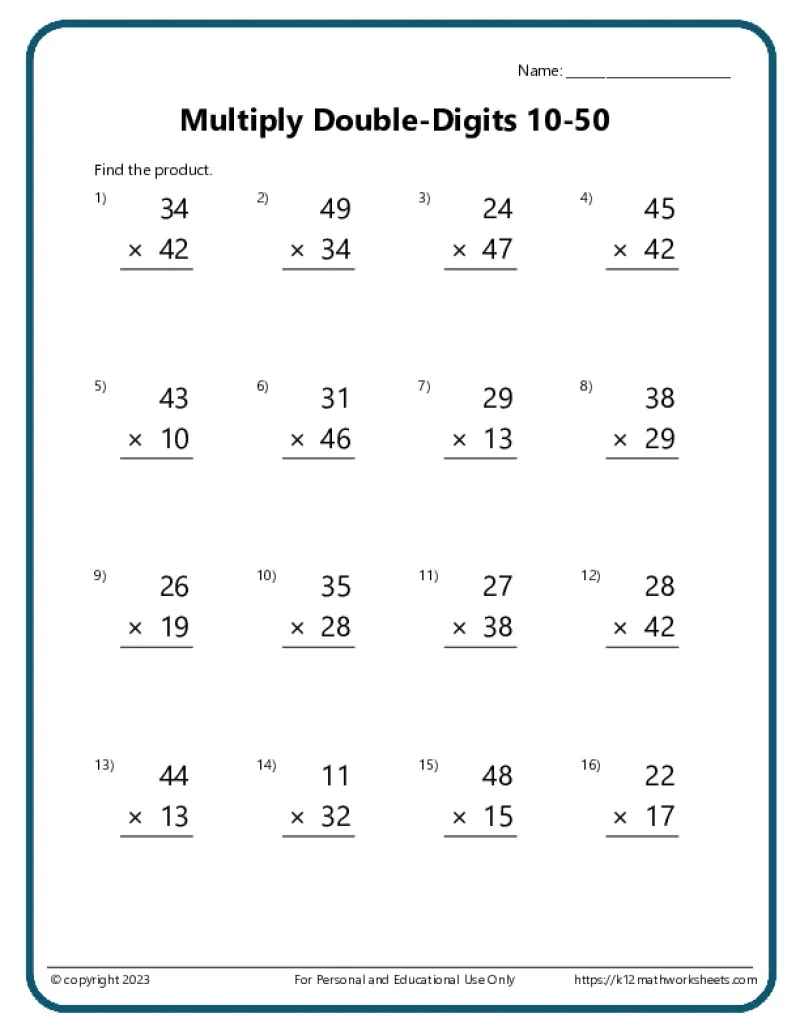 Free Printable Multiplications Sheets