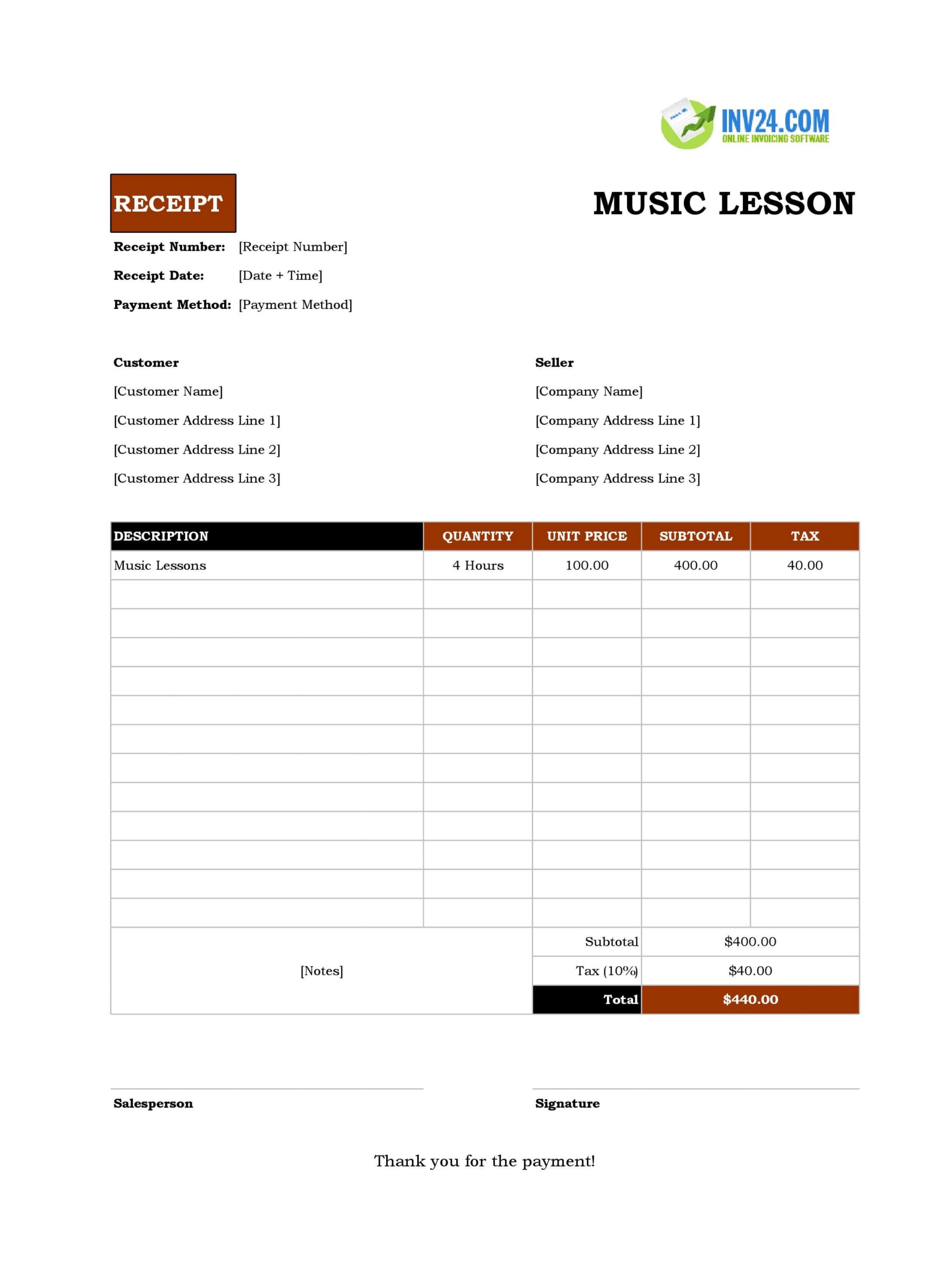 Free Printable Tuition Sheet For Piano