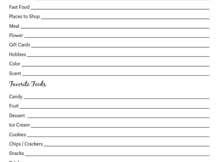 My Favorite Things List Free Printable Gift Ideas For Teachers