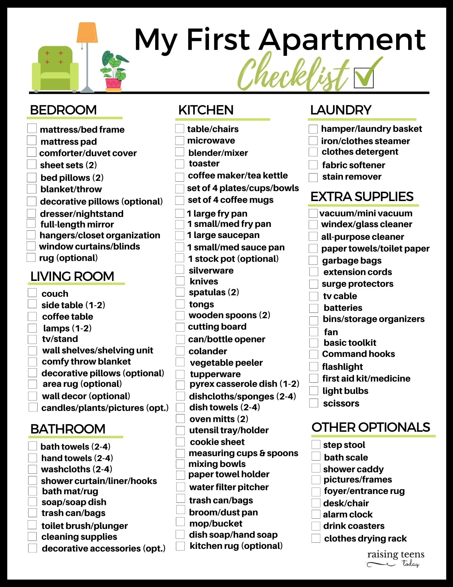 Free Printable College Apartment Packing List