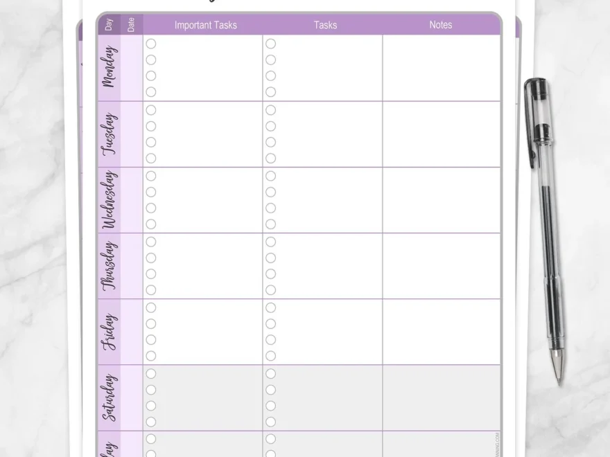 My Plan For The Week Purple Weekly Planner Page Printable Printable Planning