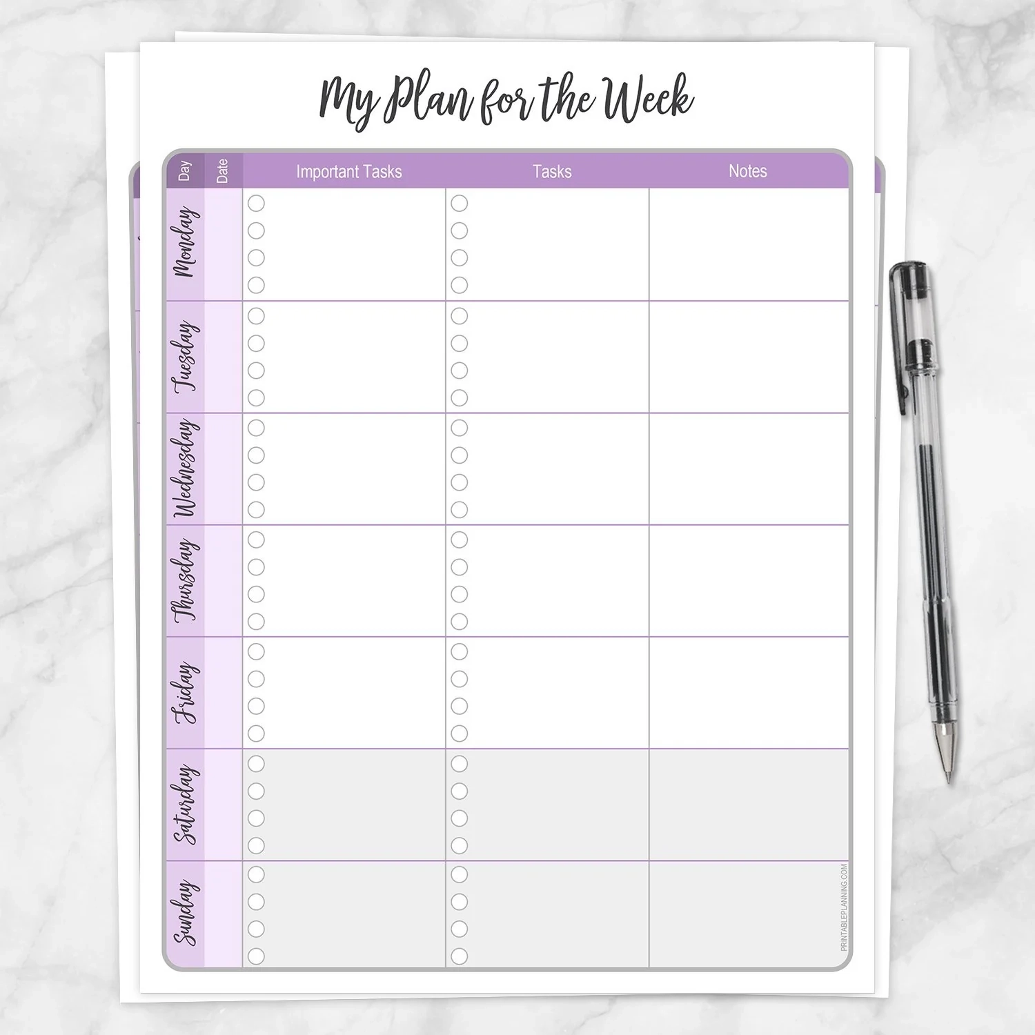 My Plan For The Week Purple Weekly Planner Page Printable Printable Planning