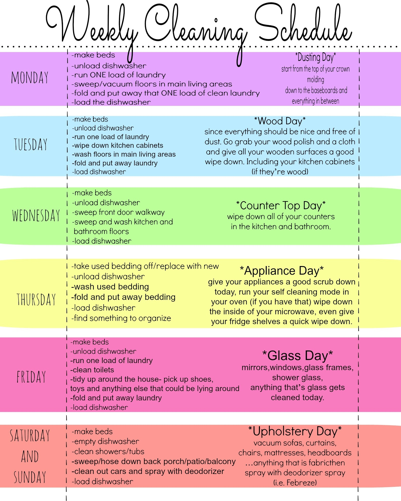 Free Printable Home Cleaning Schedule