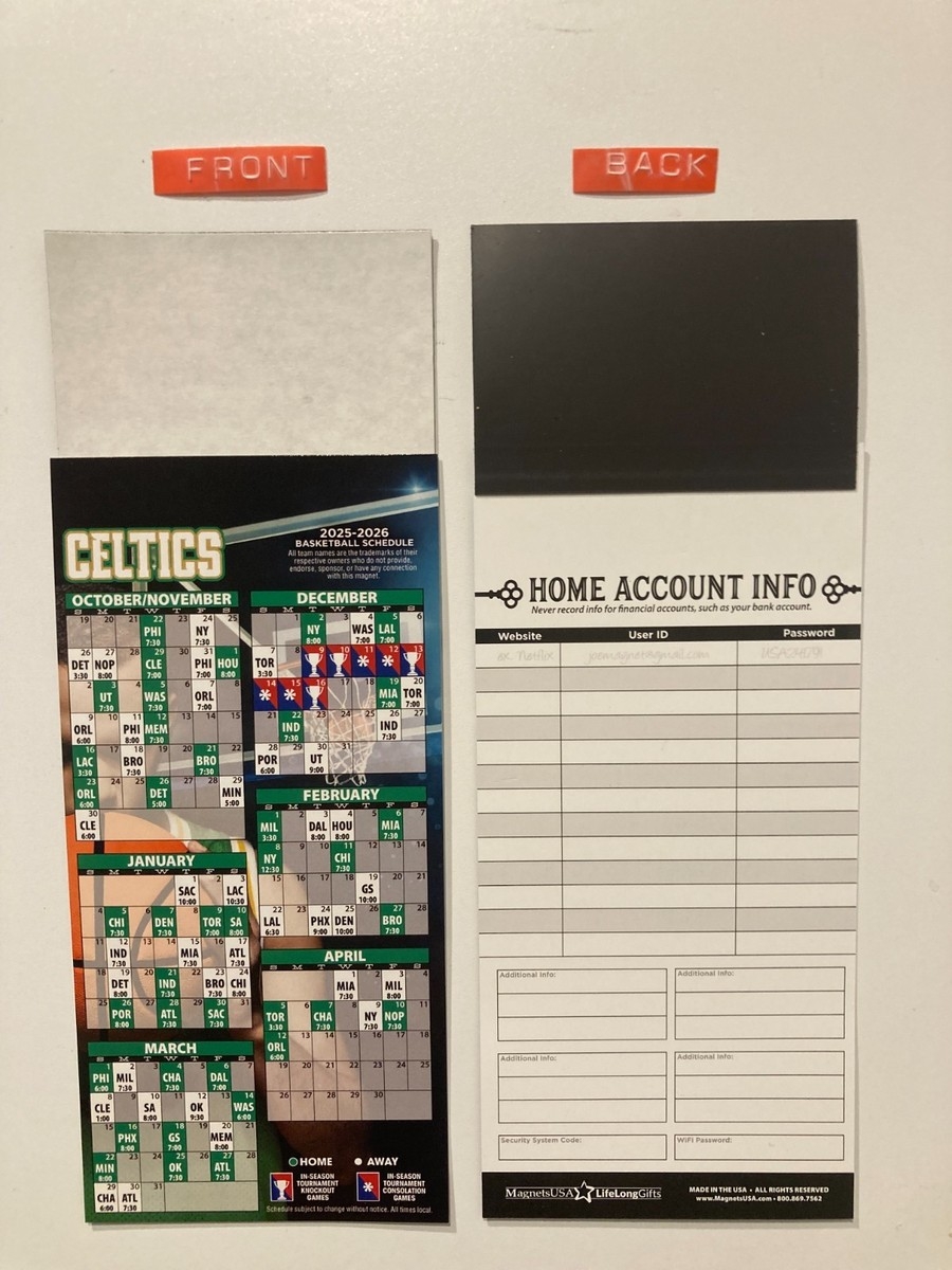 Boston Celtics Printable Schedule 2025-2026