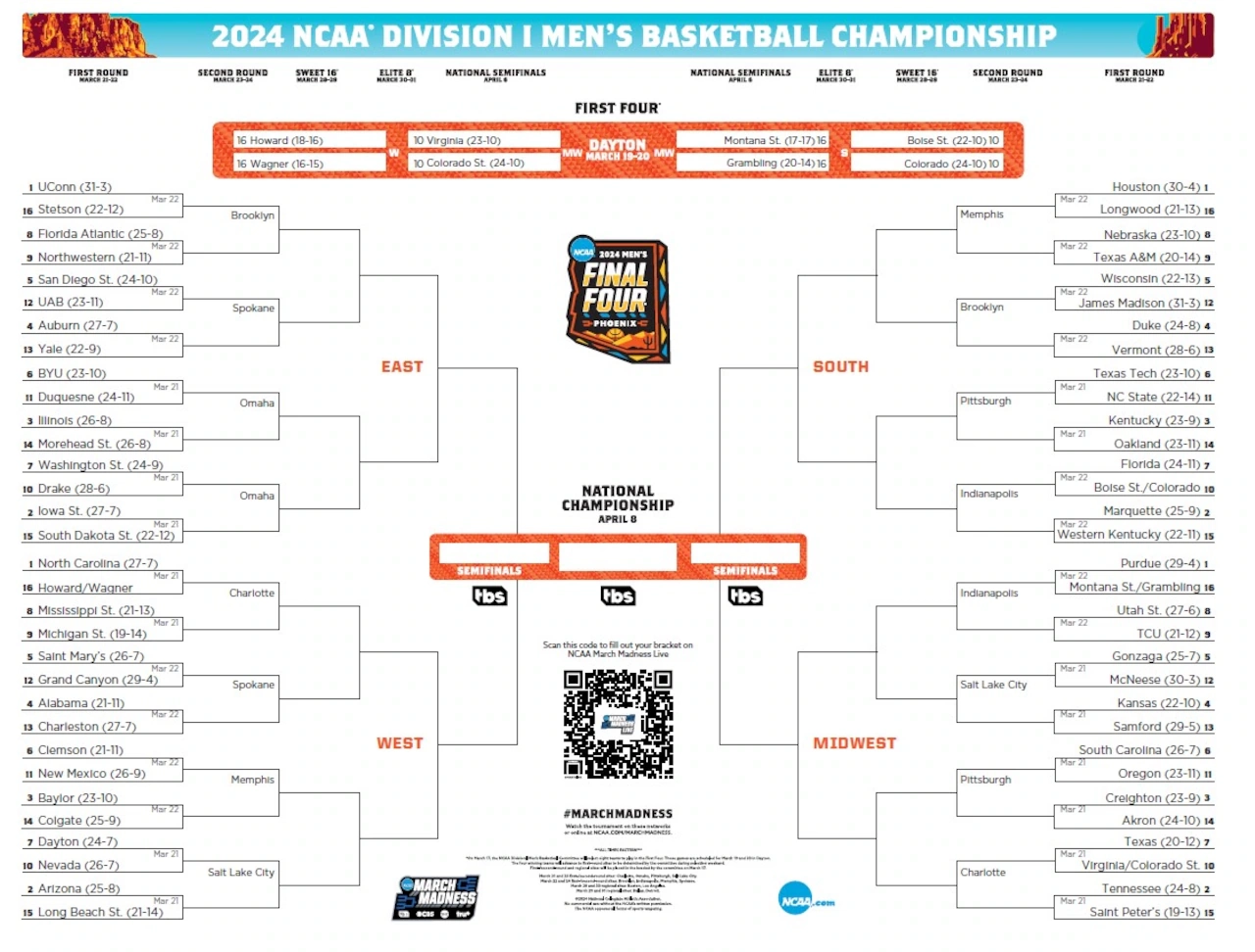 Ncaa First Round Schedule Printable