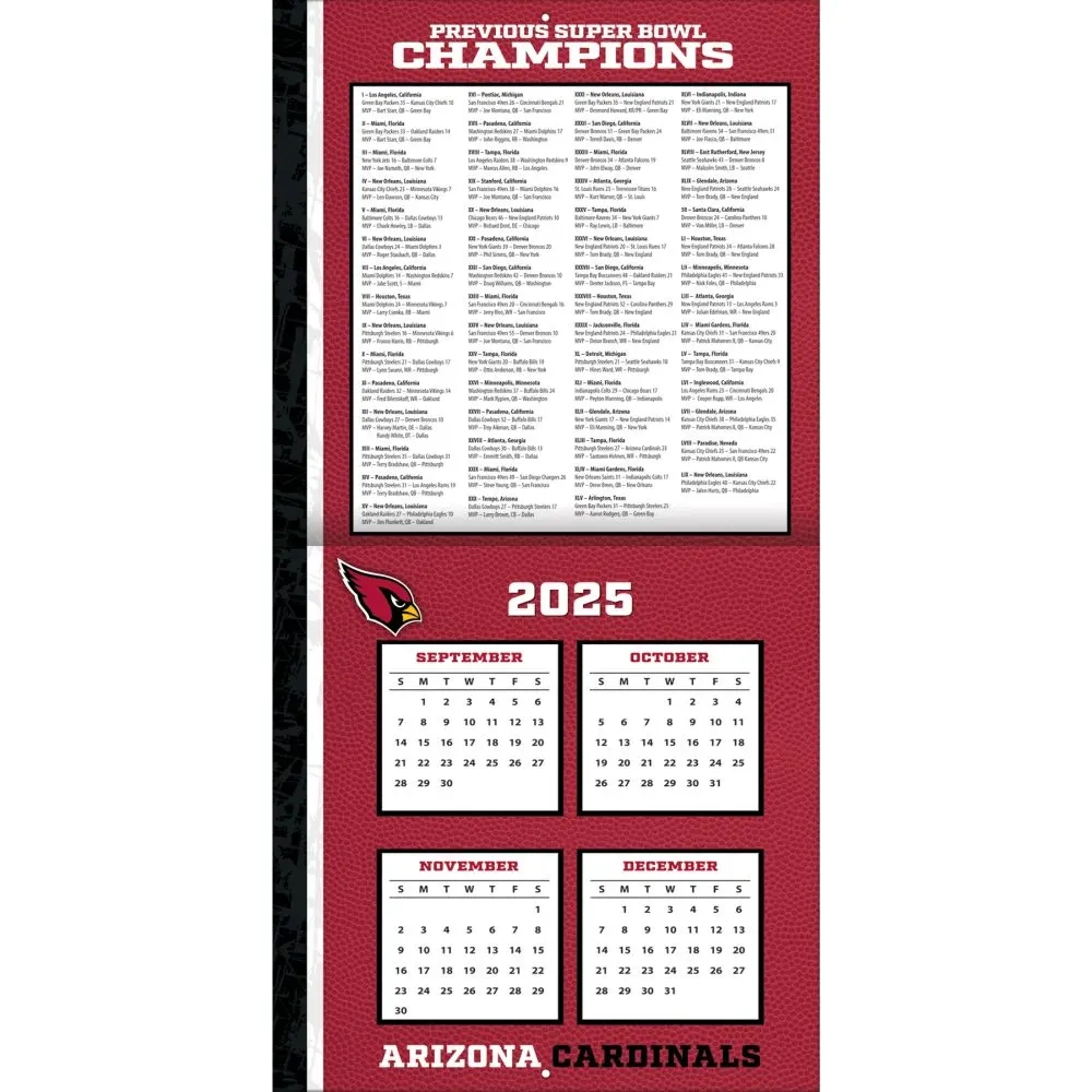 NFL Arizona Cardinals 2026 Wall Calendar Calendars